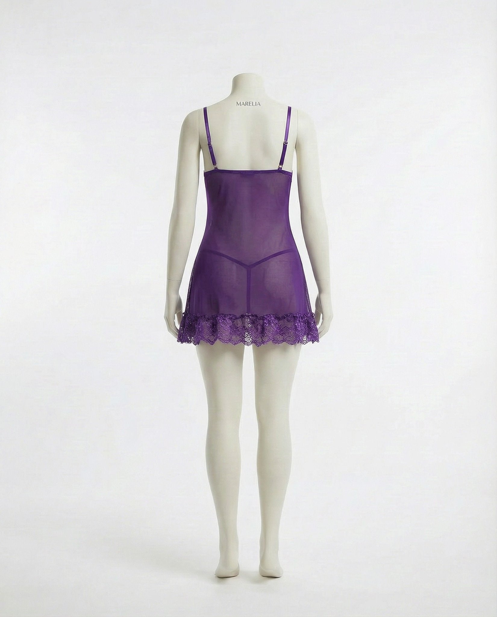 Purple Sheer Mesh Lace Chemise With G-String - MARELIA