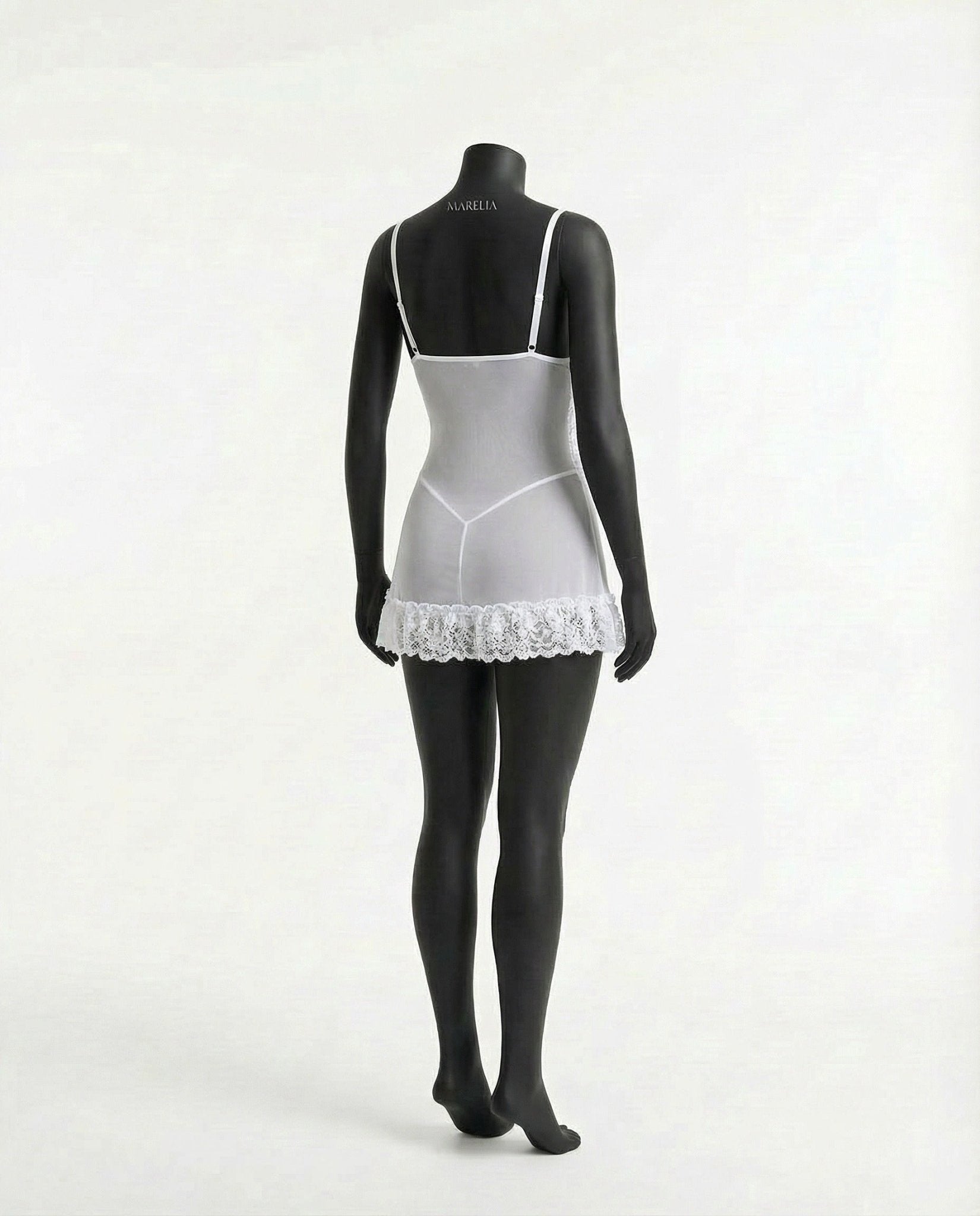 White Sheer Mesh Lace Chemise With G-String - MARELIA