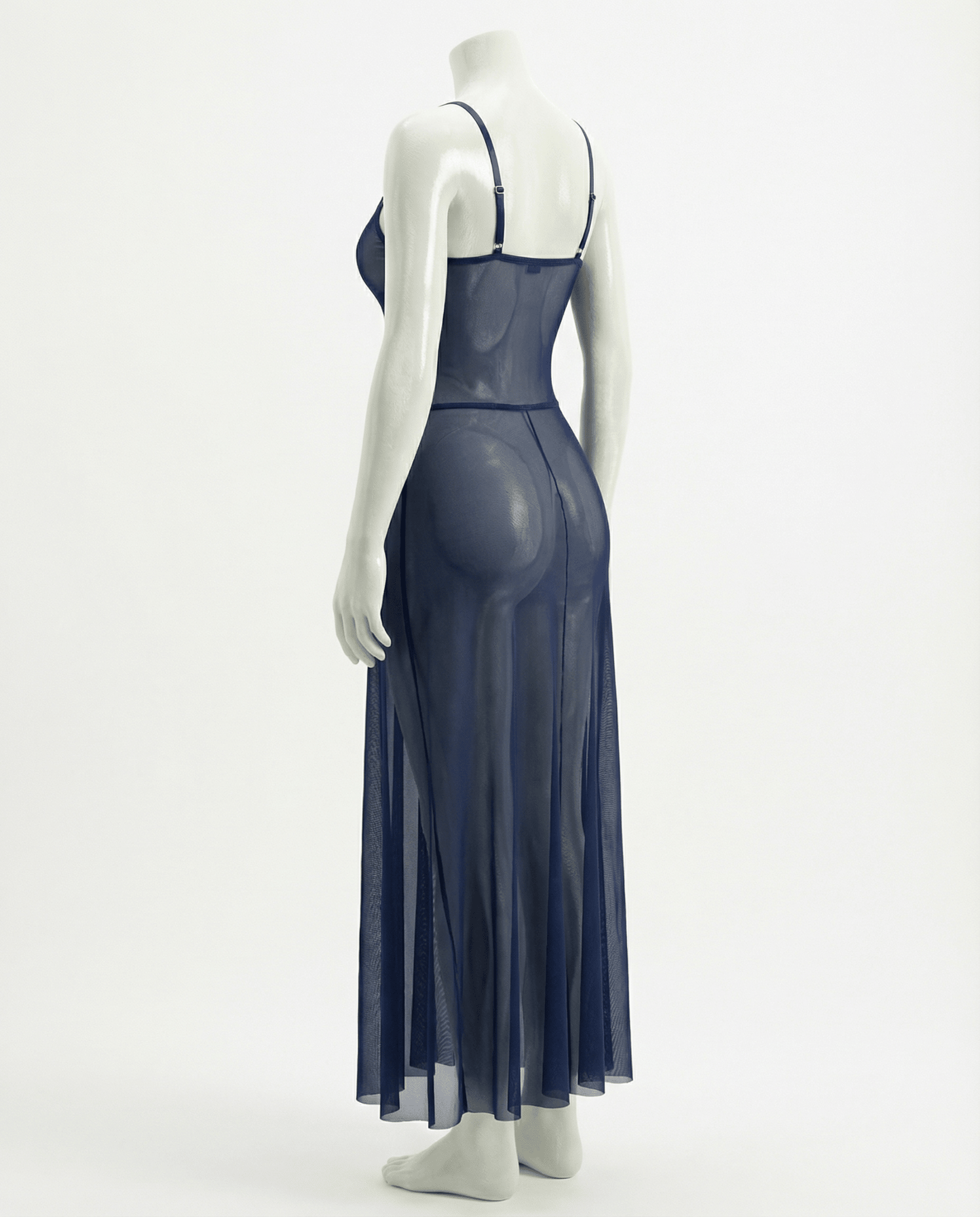 Navy Sheer Mesh Lingerie Dress And G-String Set - Marelia