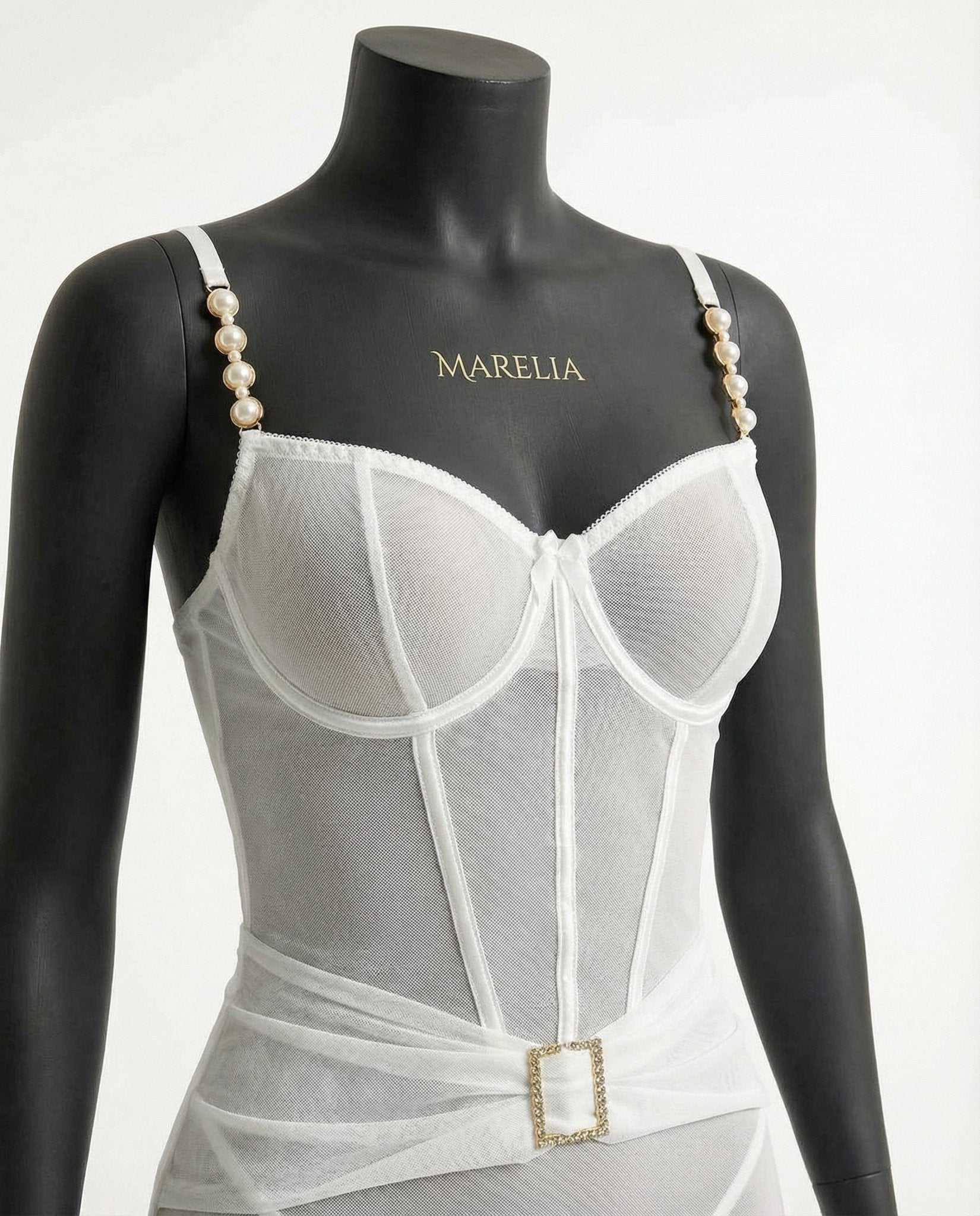White Sheer Mesh Lingerie Dress And G-String Set - Marelia