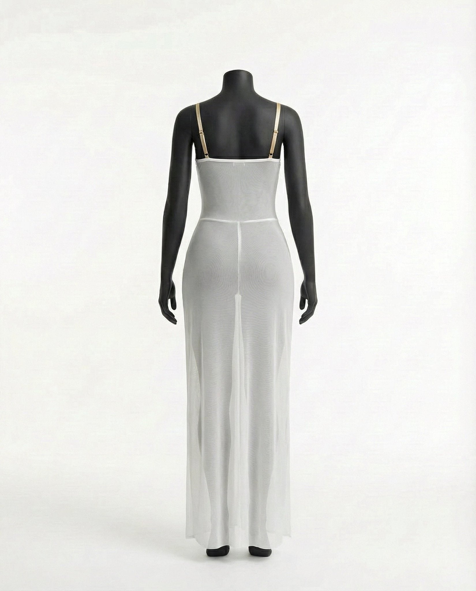White Sheer Mesh Lingerie Dress And G-String Set - Marelia