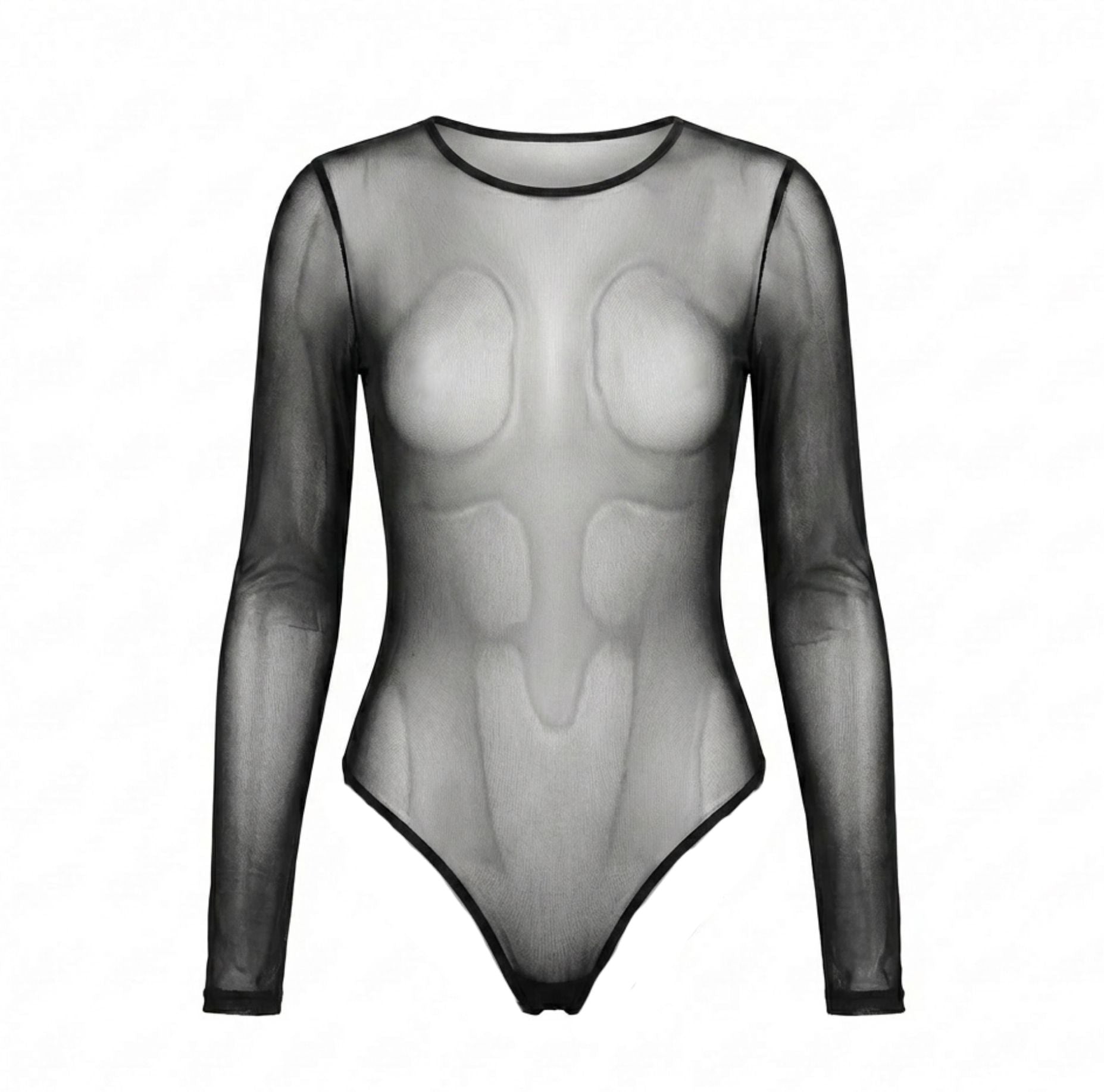 Black Sheer Mesh Long Sleeve Bodysuit - MARELIA
