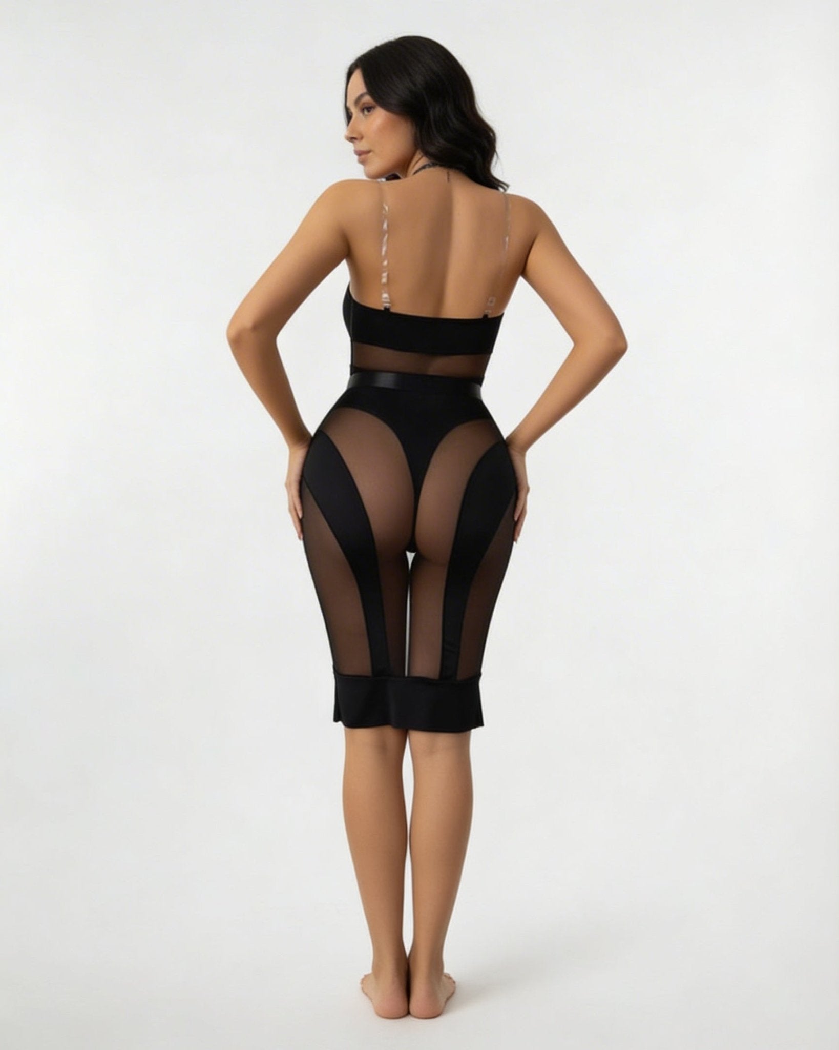 Sheer Mesh Panel Strapless Midi Dress - Marelia