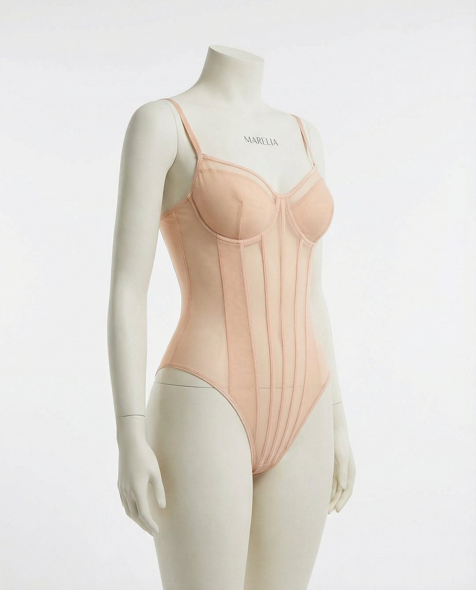 Sheer Mesh Seamed Underwire Bodysuit - MARELIA