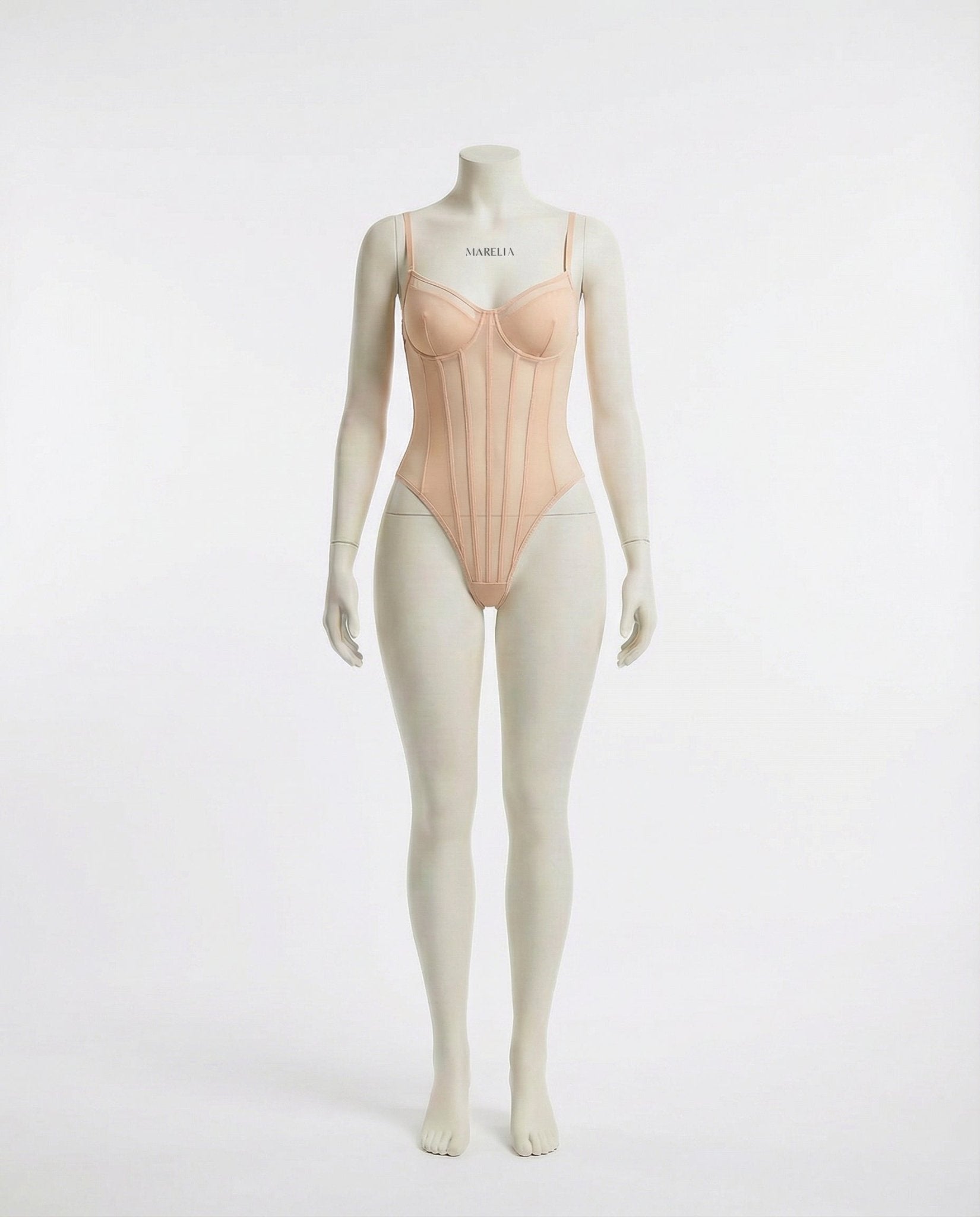 Sheer Mesh Seamed Underwire Bodysuit - MARELIA
