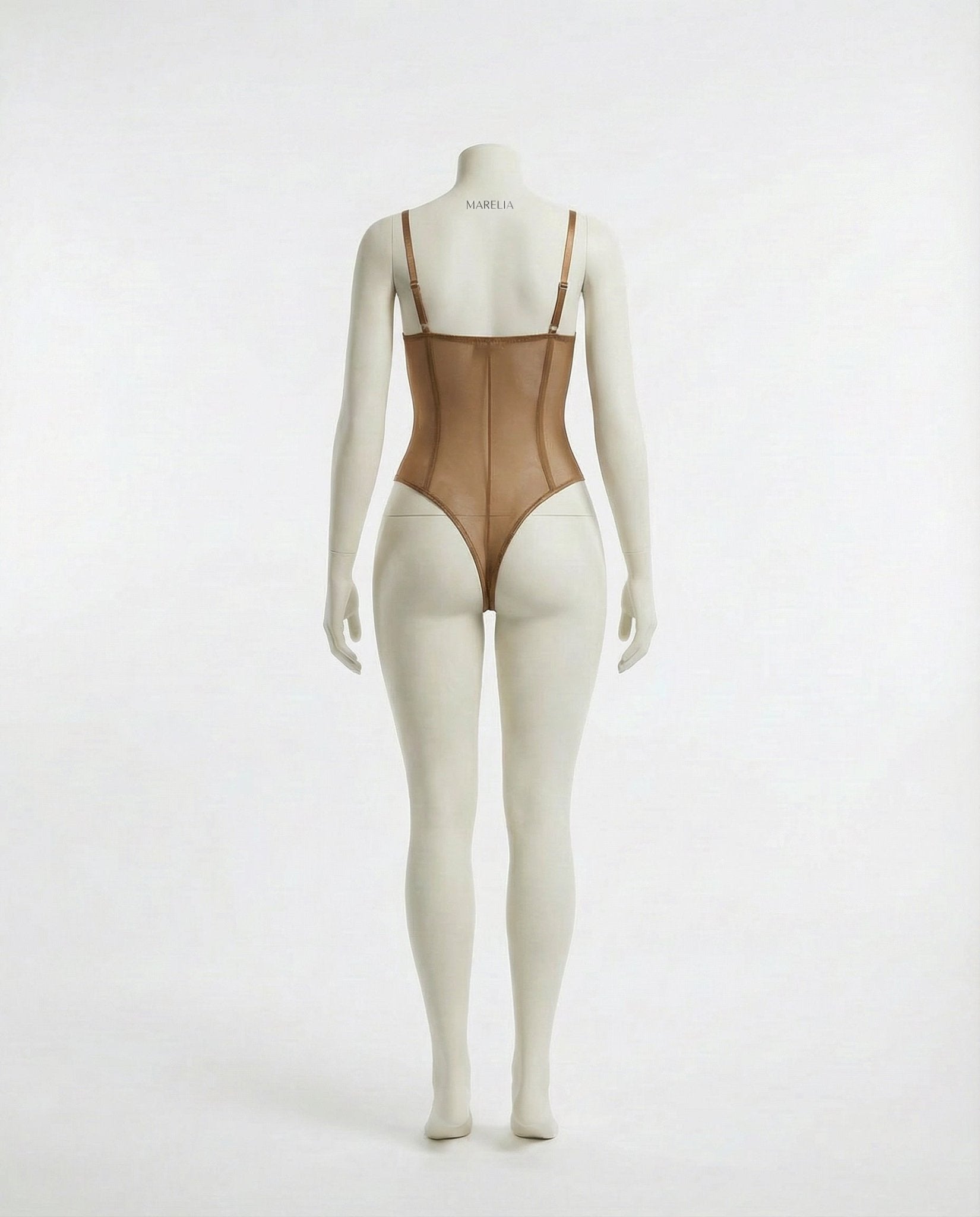 Brown Sheer Mesh Seamed Underwire Bodysuit - MARELIA