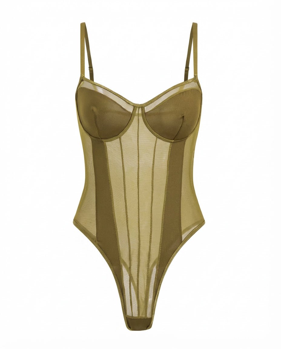 Sheer Mesh Seamed Underwire Bodysuit - MARELIA