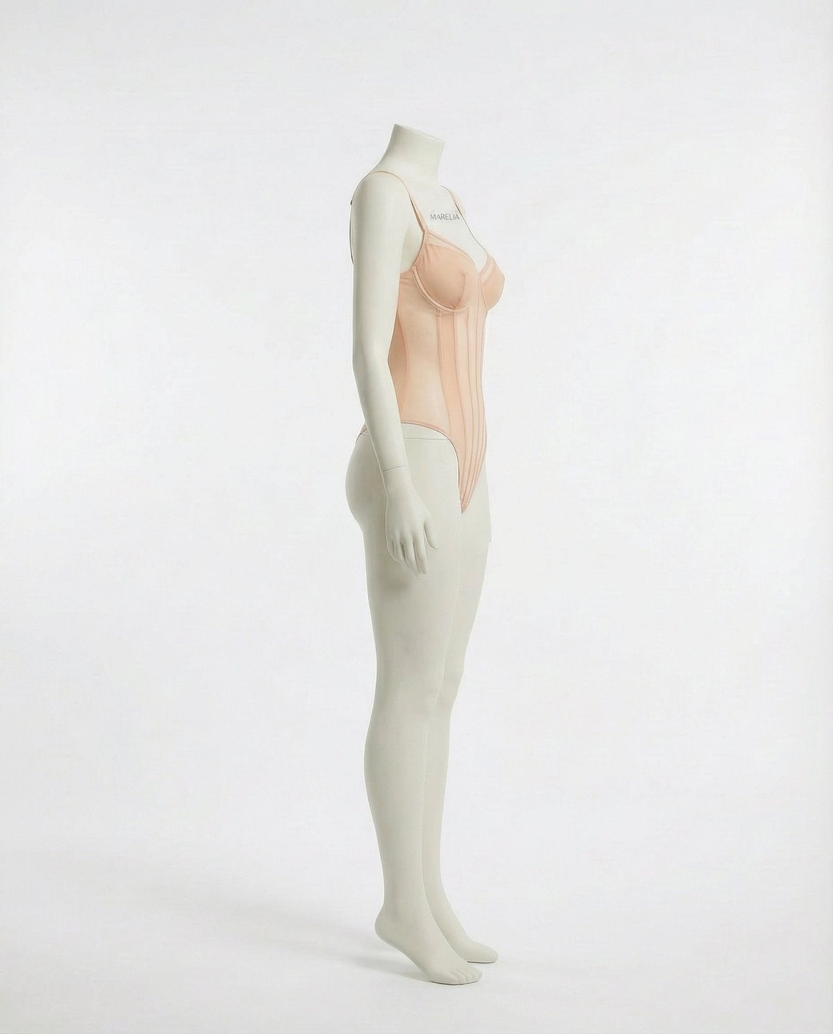 Sheer Mesh Seamed Underwire Bodysuit - MARELIA