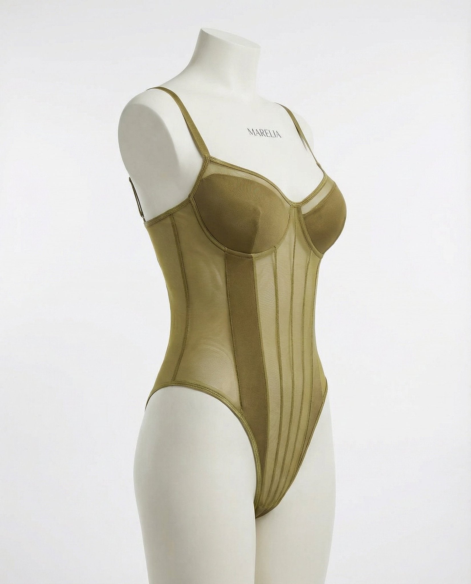 Sheer Mesh Seamed Underwire Bodysuit - MARELIA