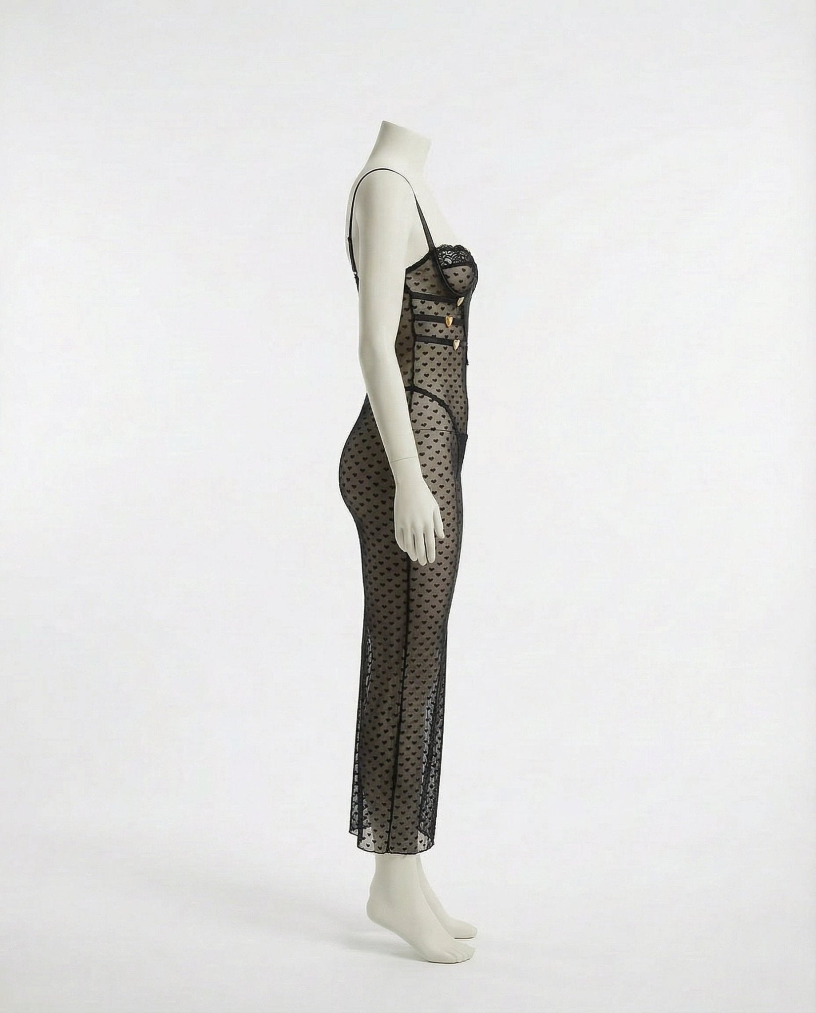 Black Sheer Mesh Underwire Maxi Dress With Thong - Marelia