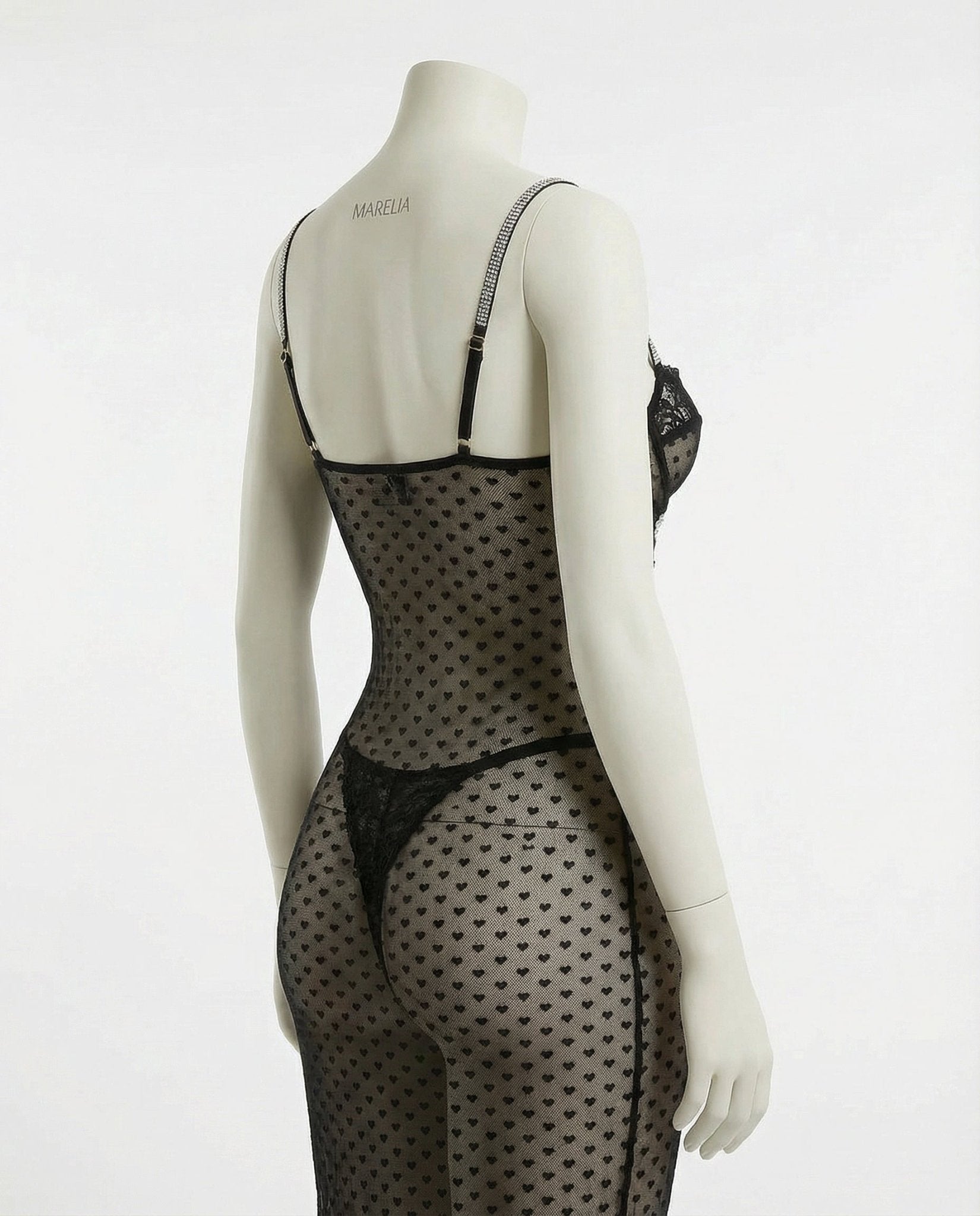 Black Sheer Mesh Underwire Maxi Dress With Thong - Marelia