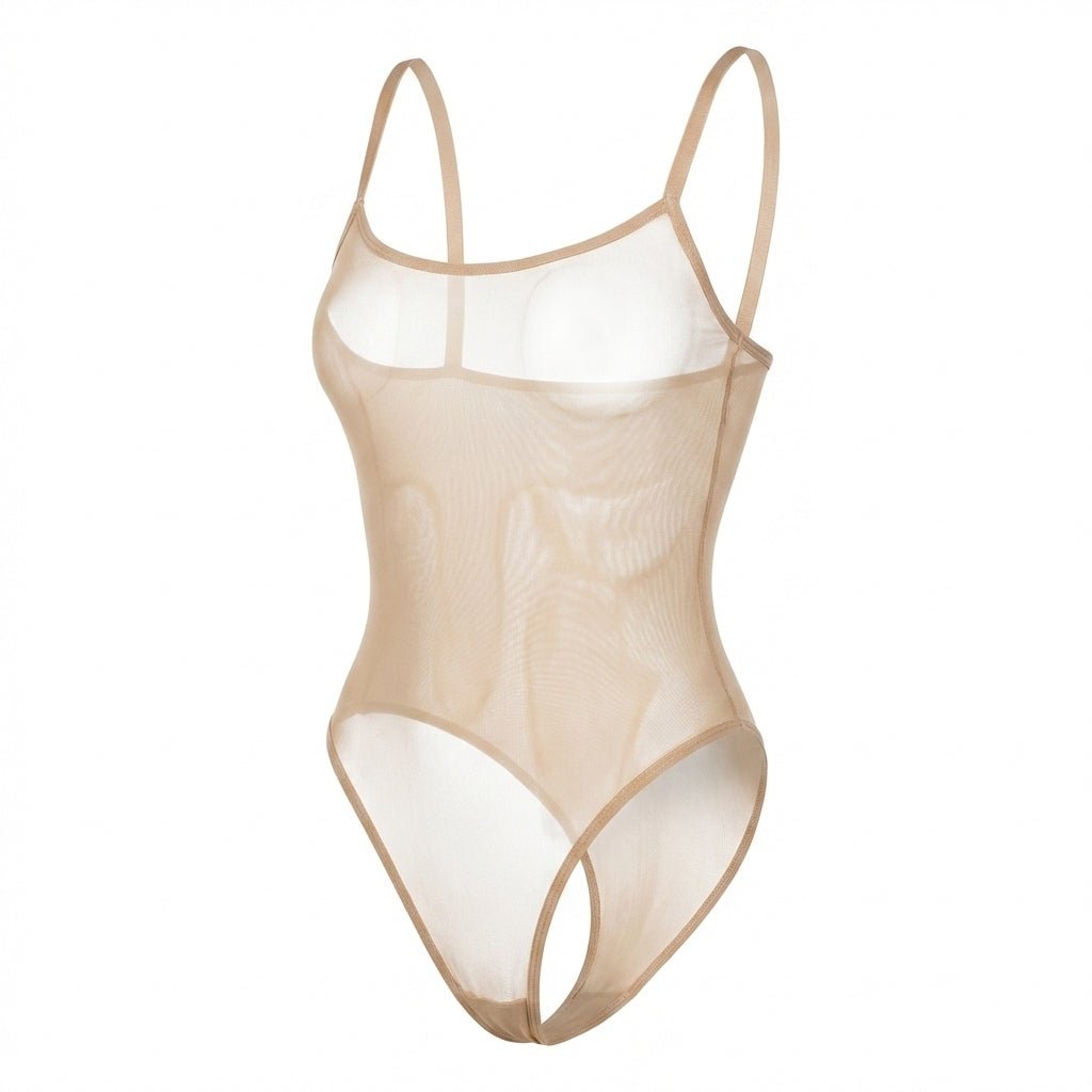 Nude Sheer Mesh Underwired Spaghetti Strap Bodysuit - MARELIA