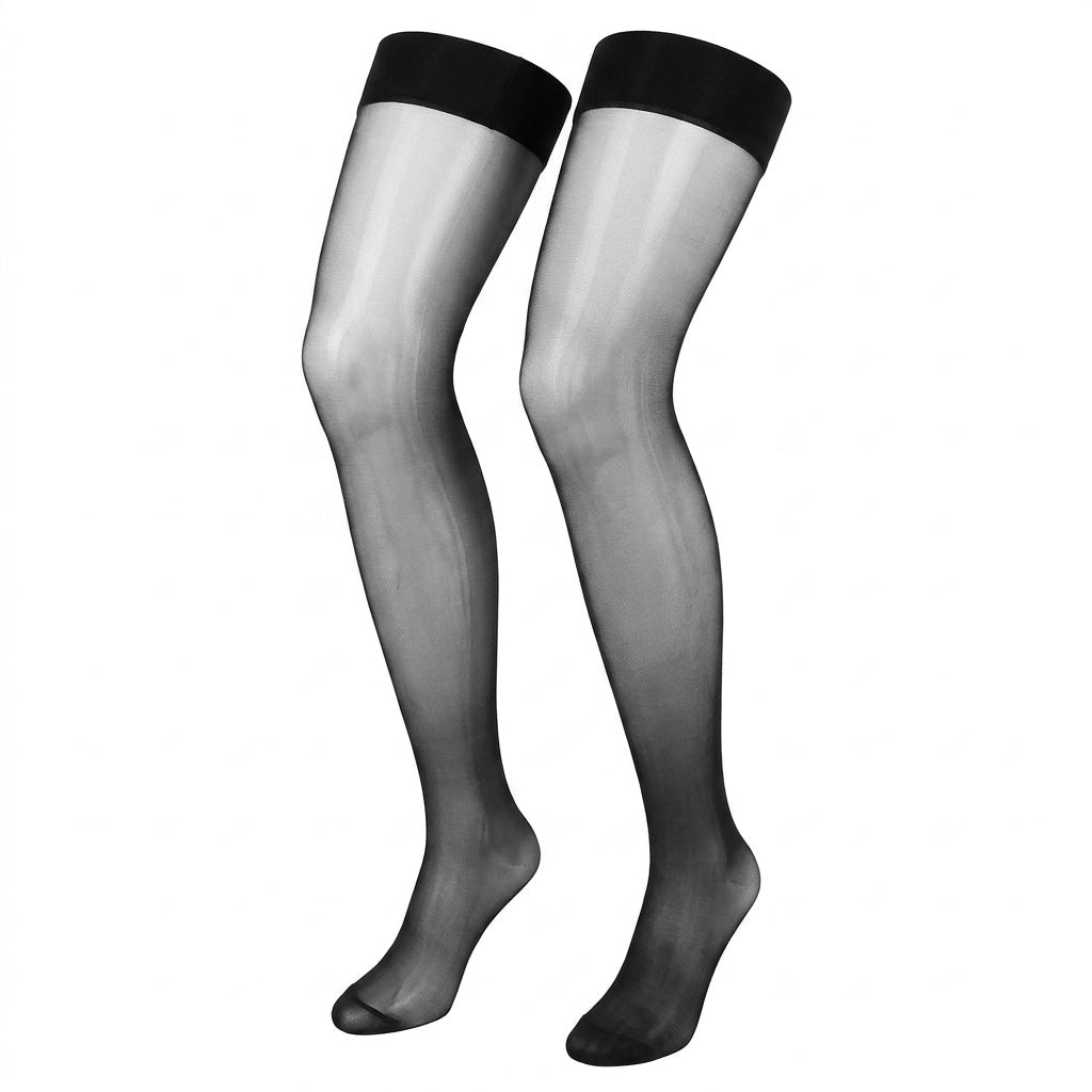 Black Sheer Thigh High Stockings - MARELIA
