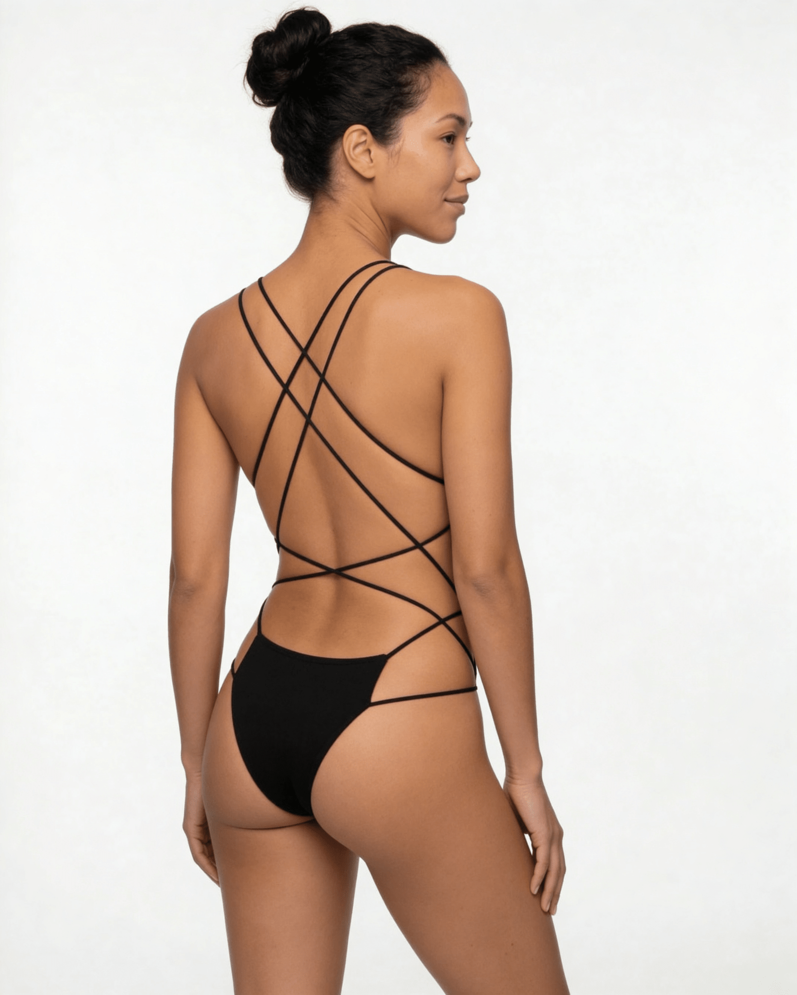 Black Strappy Cut Out Thong Bodysuit - MARELIA