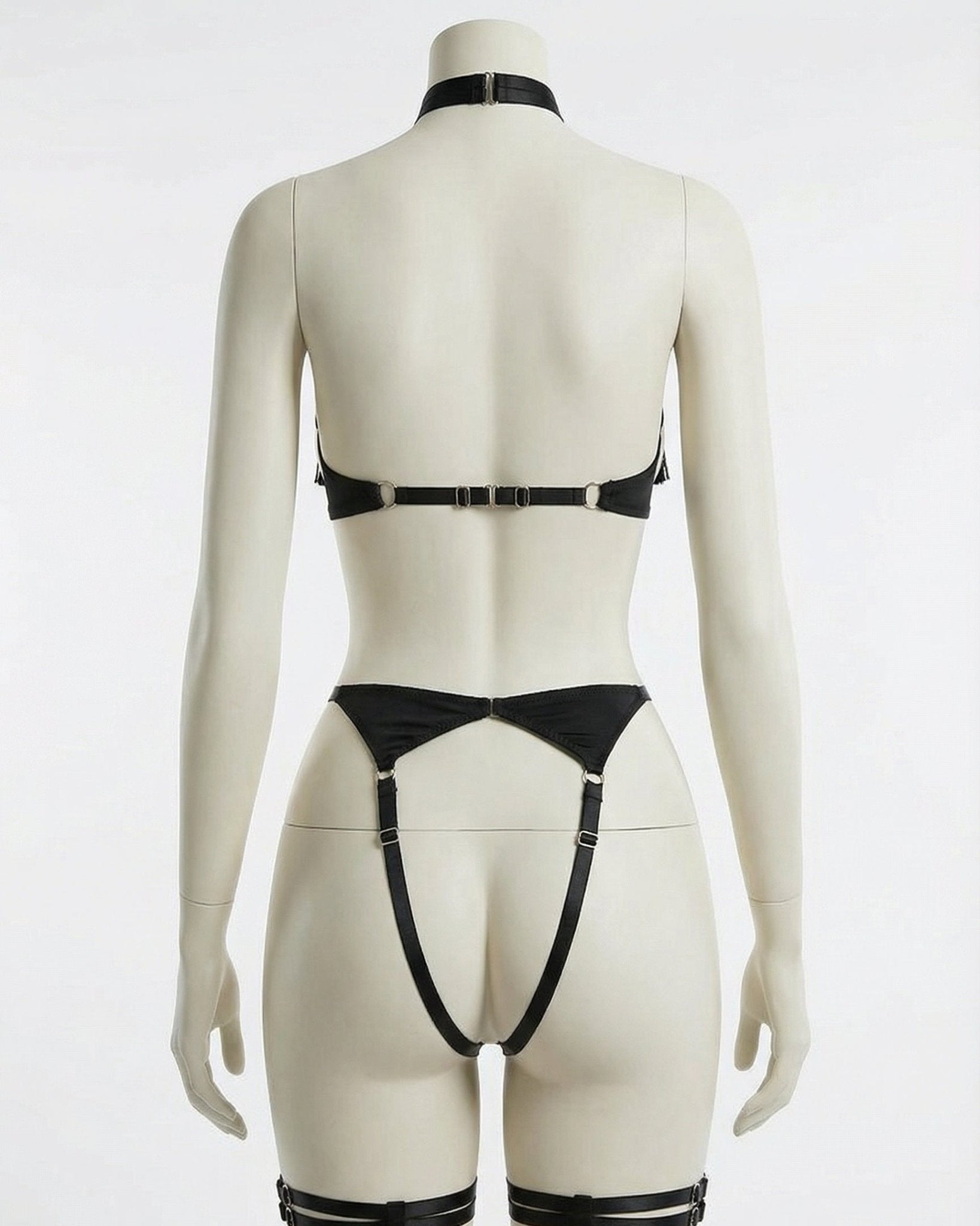 Black Strappy Open Cup Tassel Lingerie Set - MARELIA