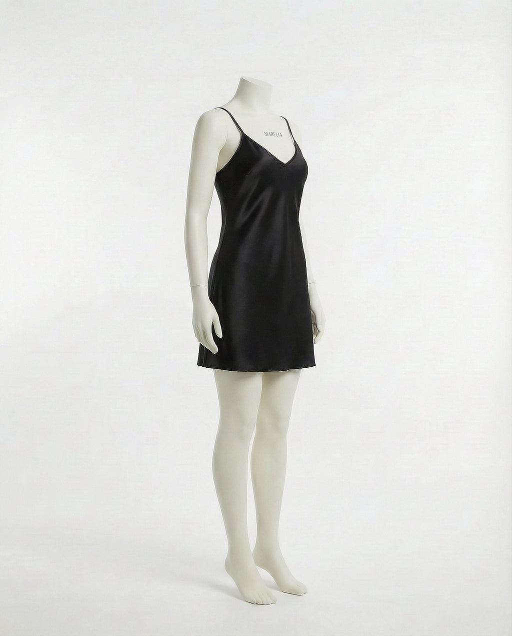 Black V-Neck Slip Chemise With Adjustable Straps - Marelia