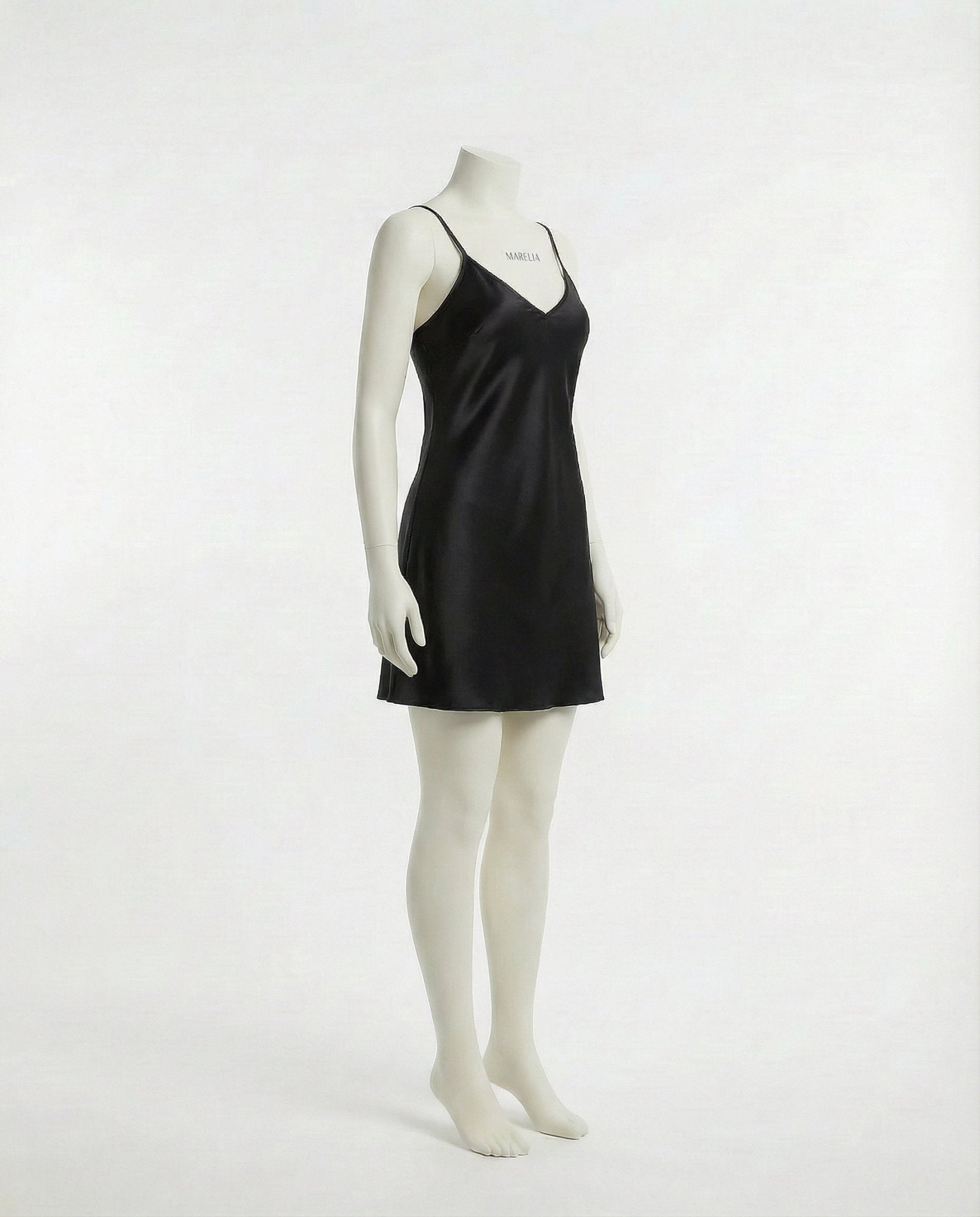 Black V-Neck Slip Chemise With Adjustable Straps - Marelia