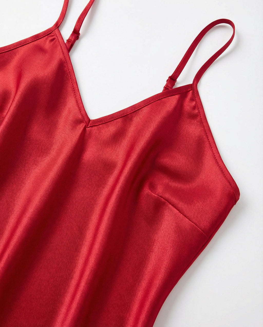 Red V-Neck Slip Chemise With Adjustable Straps - Marelia