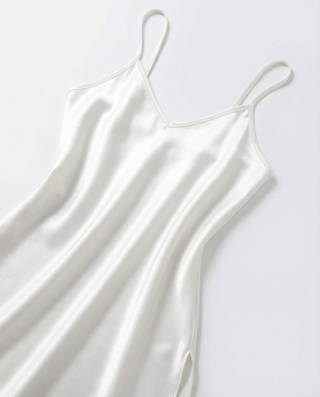 White V-Neck Slip Chemise With Adjustable Straps - Marelia