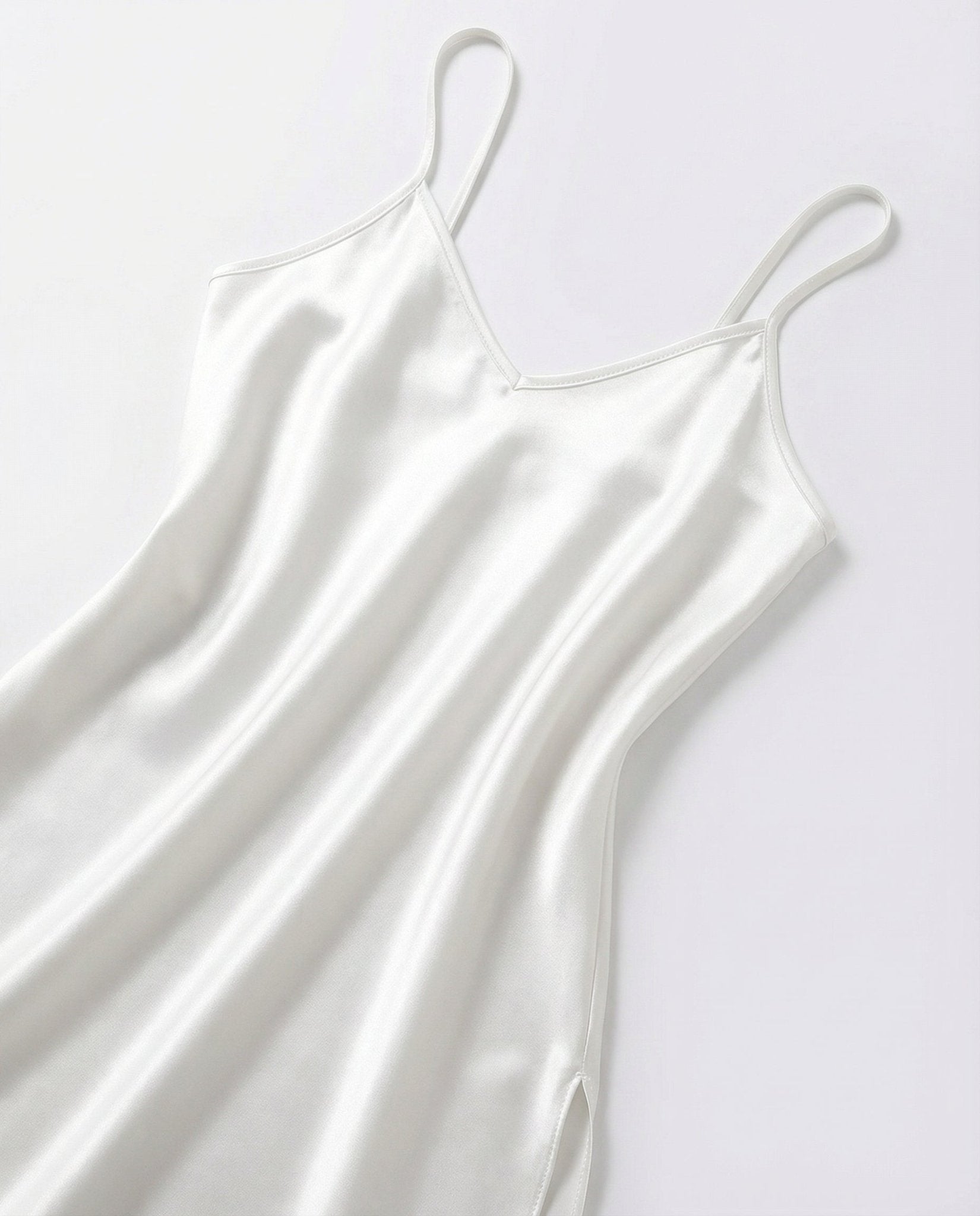 White V-Neck Slip Chemise With Adjustable Straps - Marelia