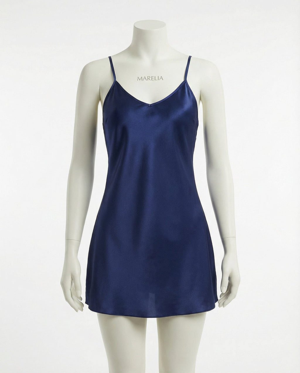 Navy V-Neck Slip Chemise With Adjustable Straps - Marelia