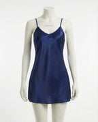 Navy V-Neck Slip Chemise With Adjustable Straps - Marelia