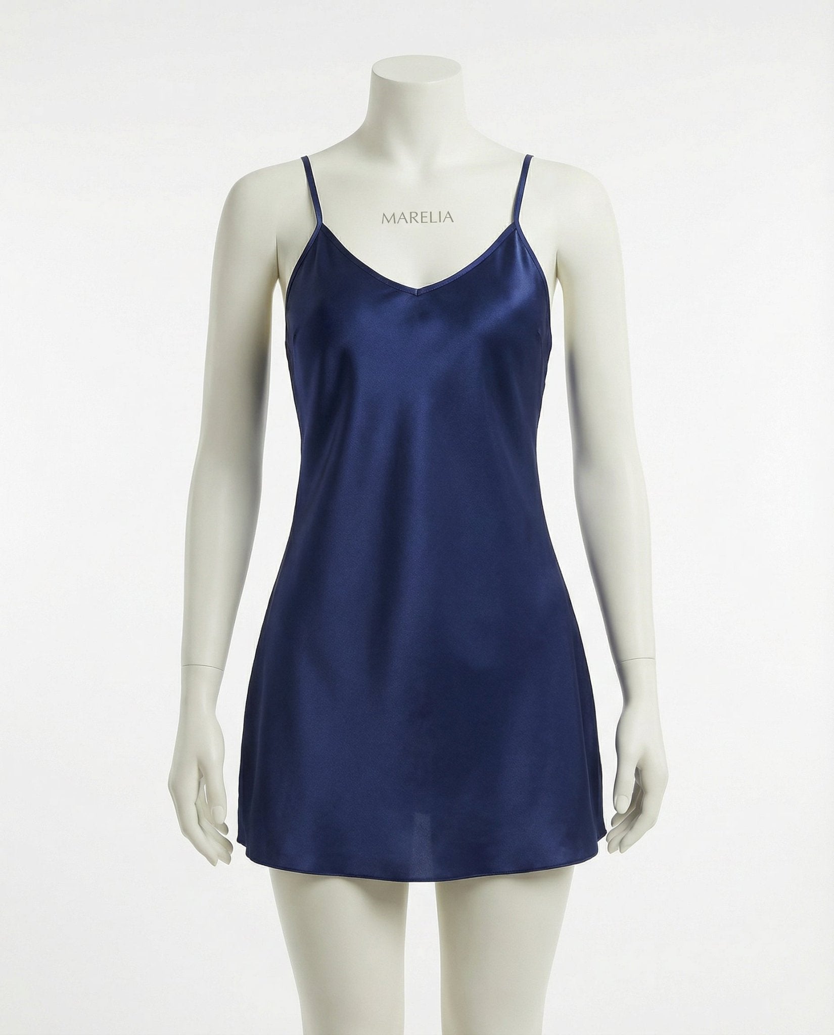 Navy V-Neck Slip Chemise With Adjustable Straps - Marelia