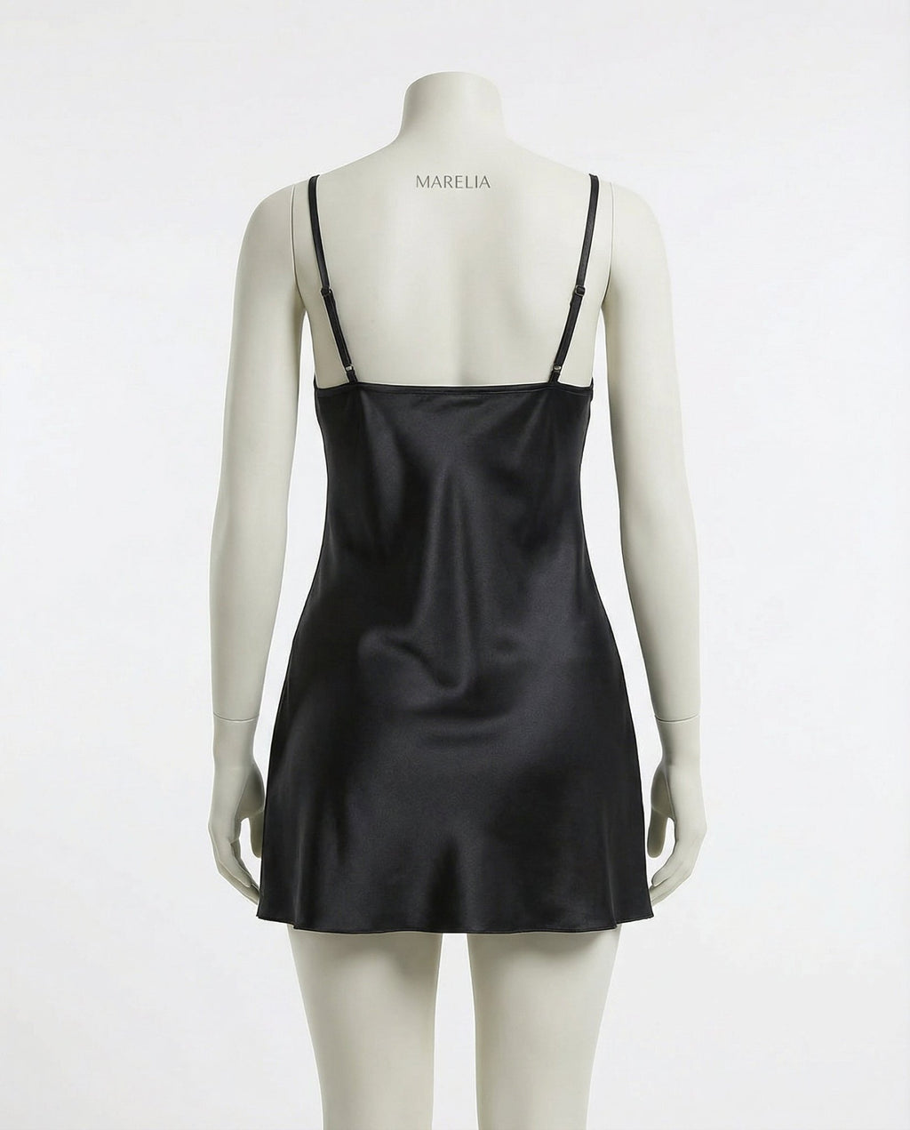 Black V-Neck Slip Chemise With Adjustable Straps - Marelia
