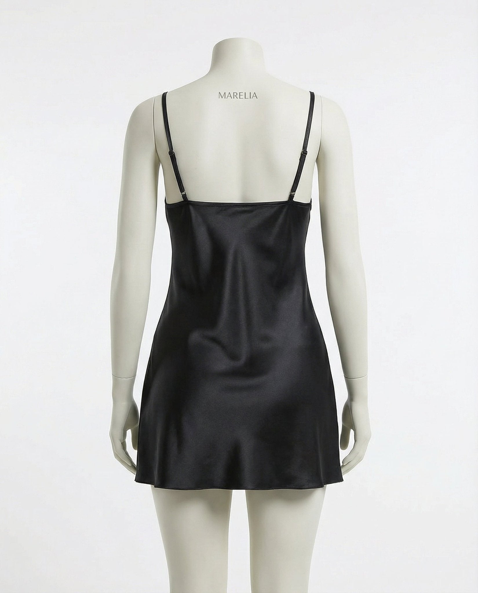 Black V-Neck Slip Chemise With Adjustable Straps - Marelia