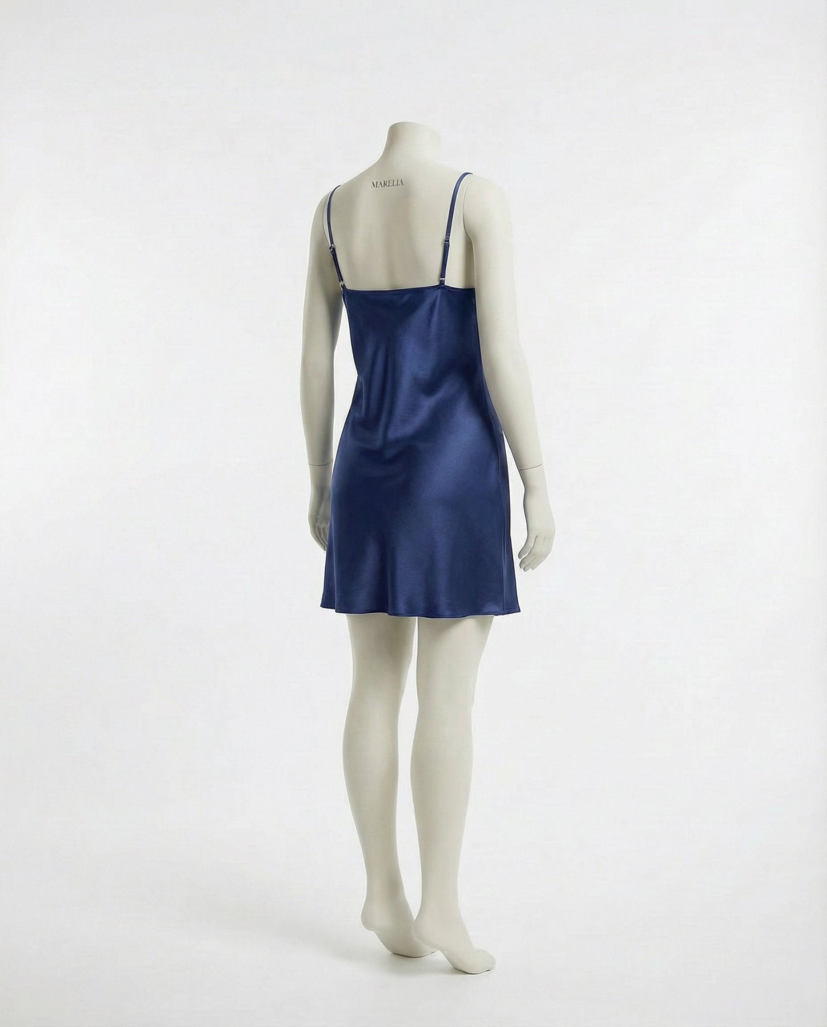 Navy V-Neck Slip Chemise With Adjustable Straps - Marelia
