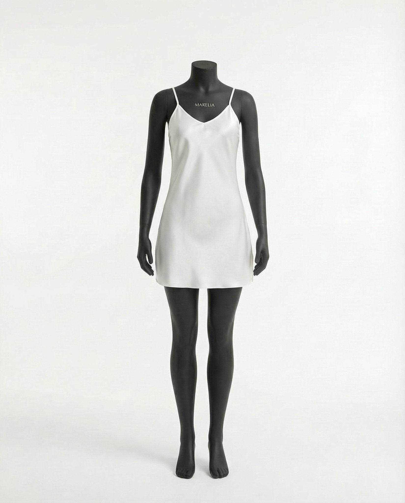 White V-Neck Slip Chemise With Adjustable Straps - Marelia