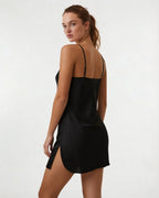 Black V-Neck Slip Chemise With Adjustable Straps - MARELIA