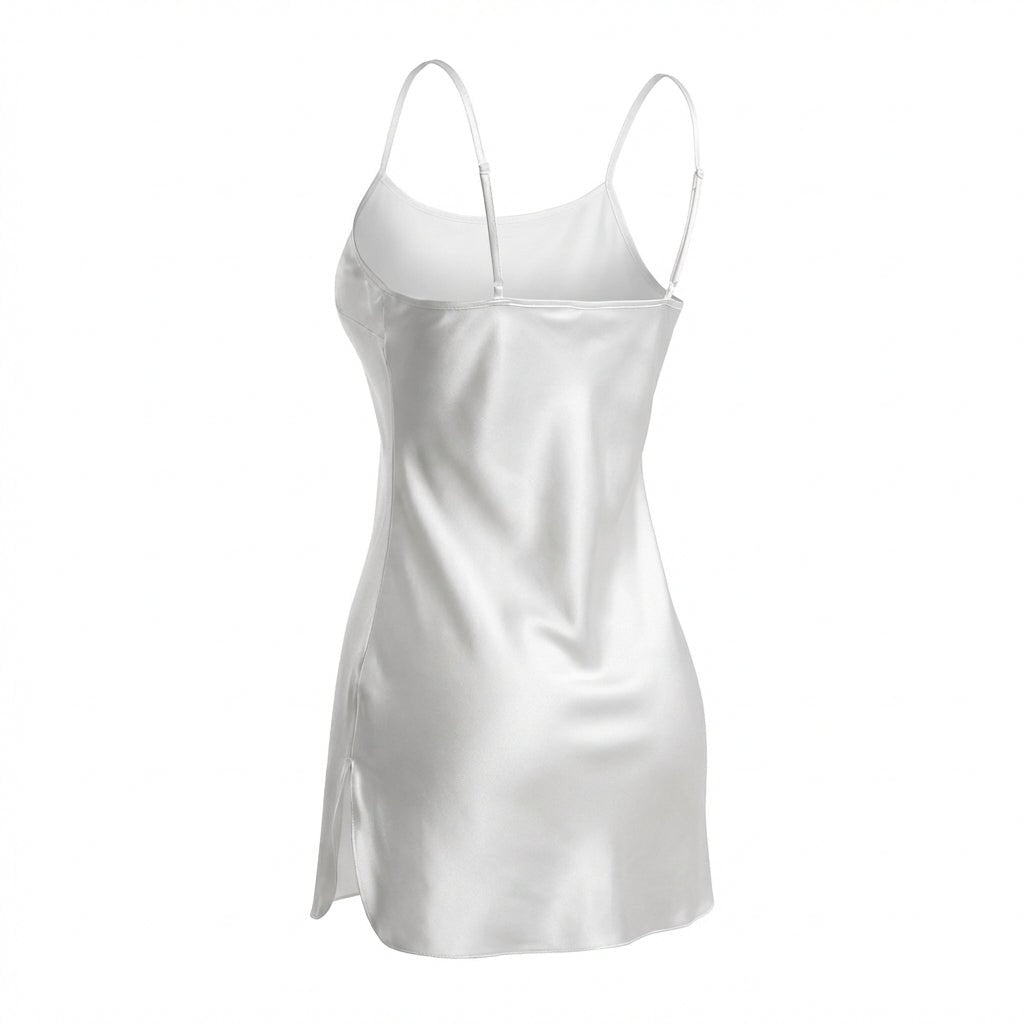 White V-Neck Slip Chemise With Adjustable Straps - Marelia