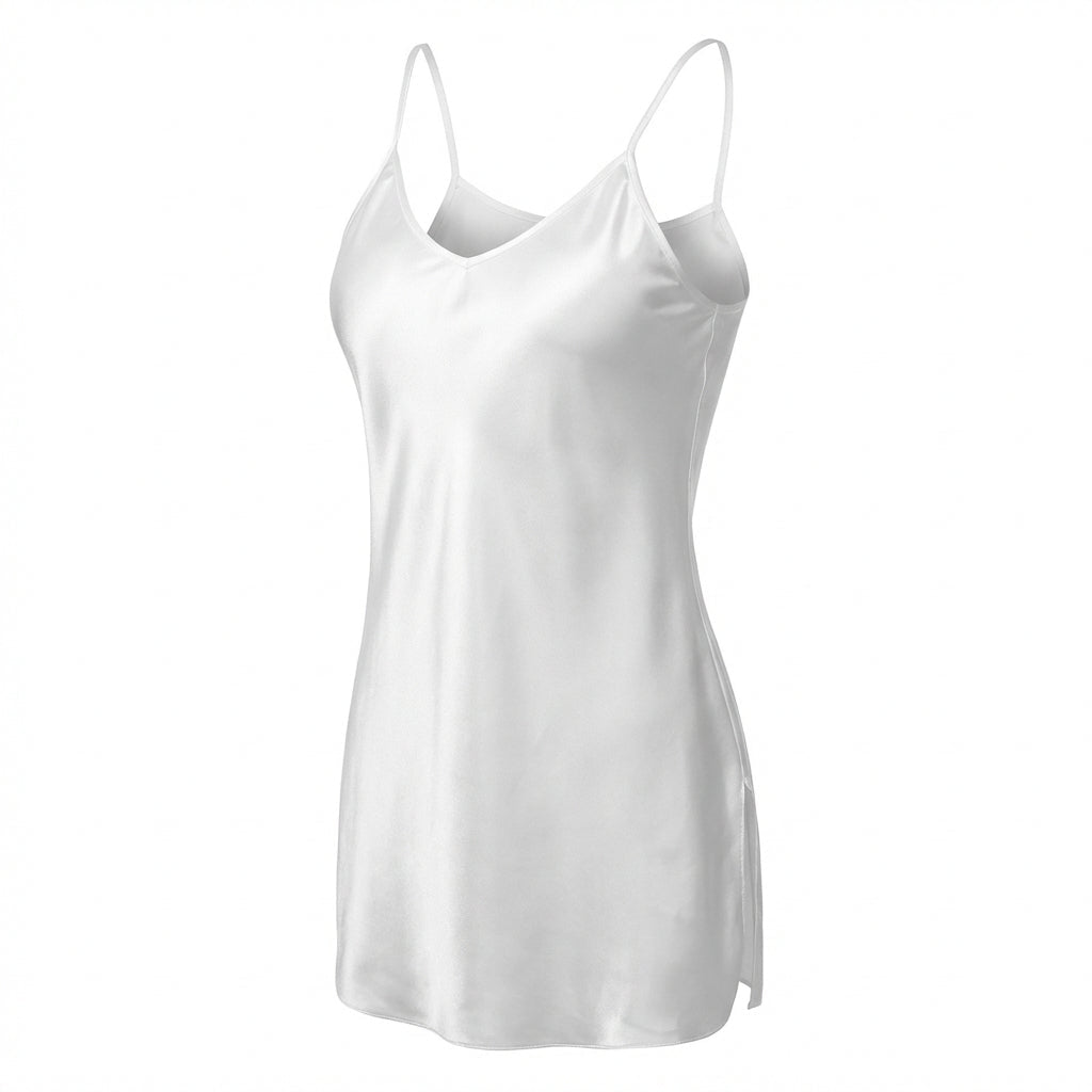 White V-Neck Slip Chemise With Adjustable Straps - Marelia