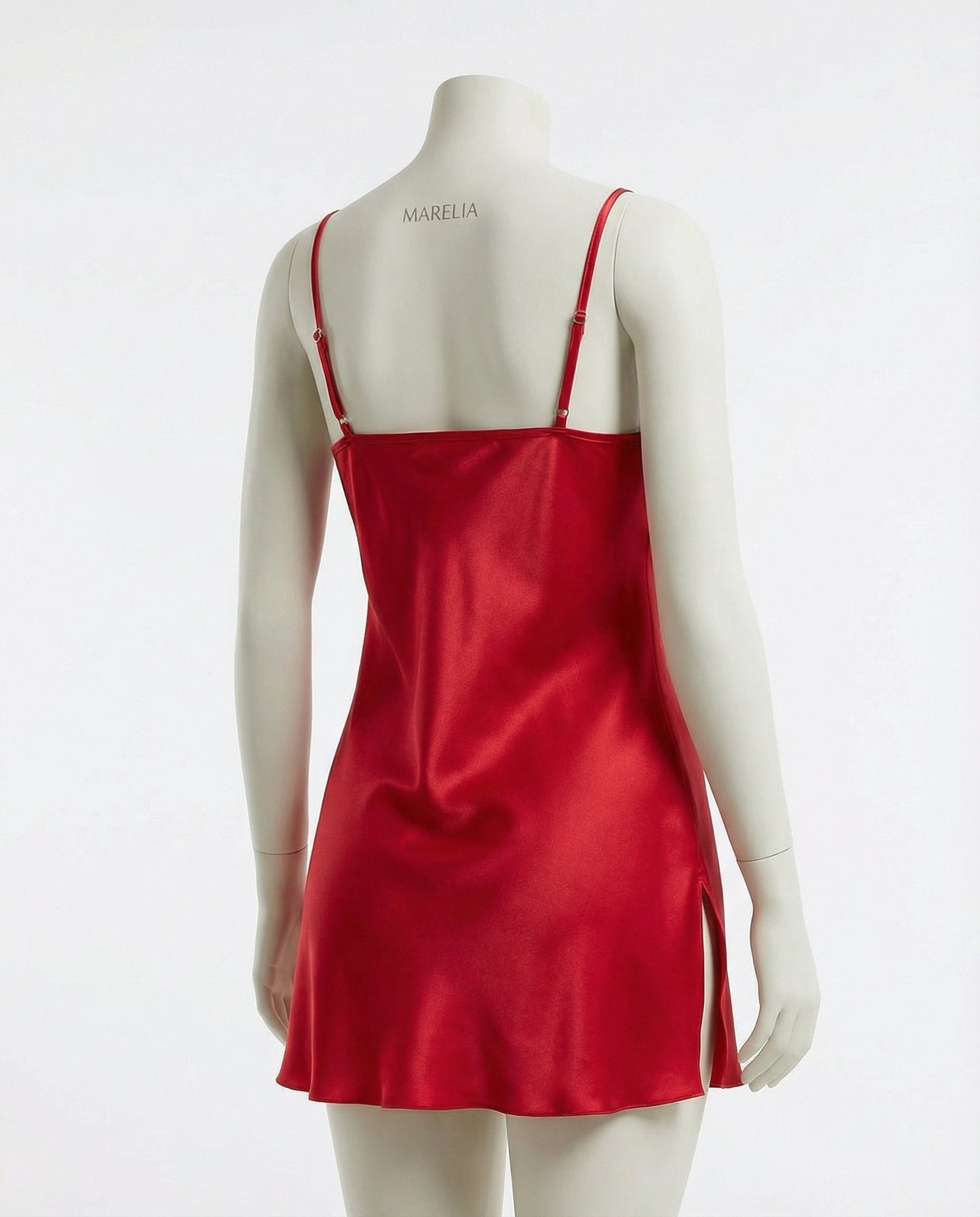 Red V-Neck Slip Chemise With Adjustable Straps - Marelia