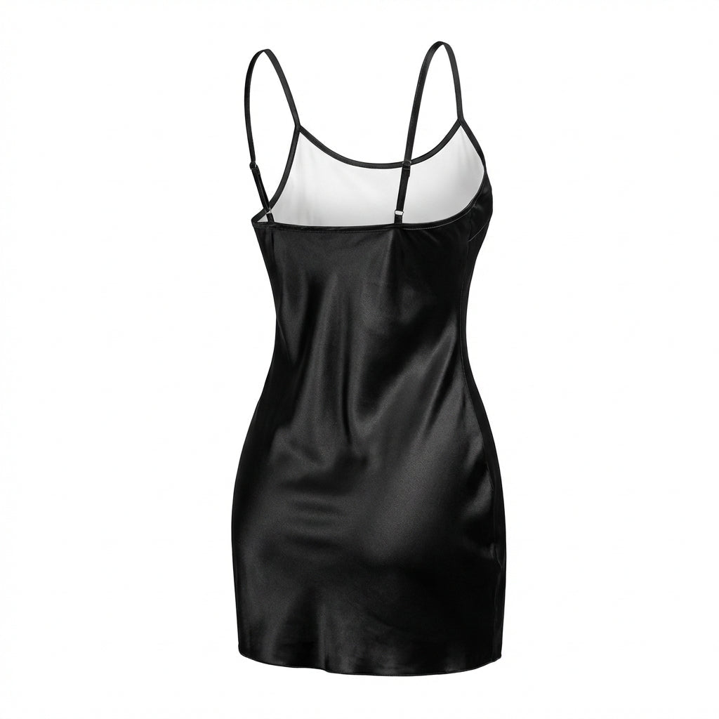 Black V-Neck Slip Chemise With Adjustable Straps - Marelia