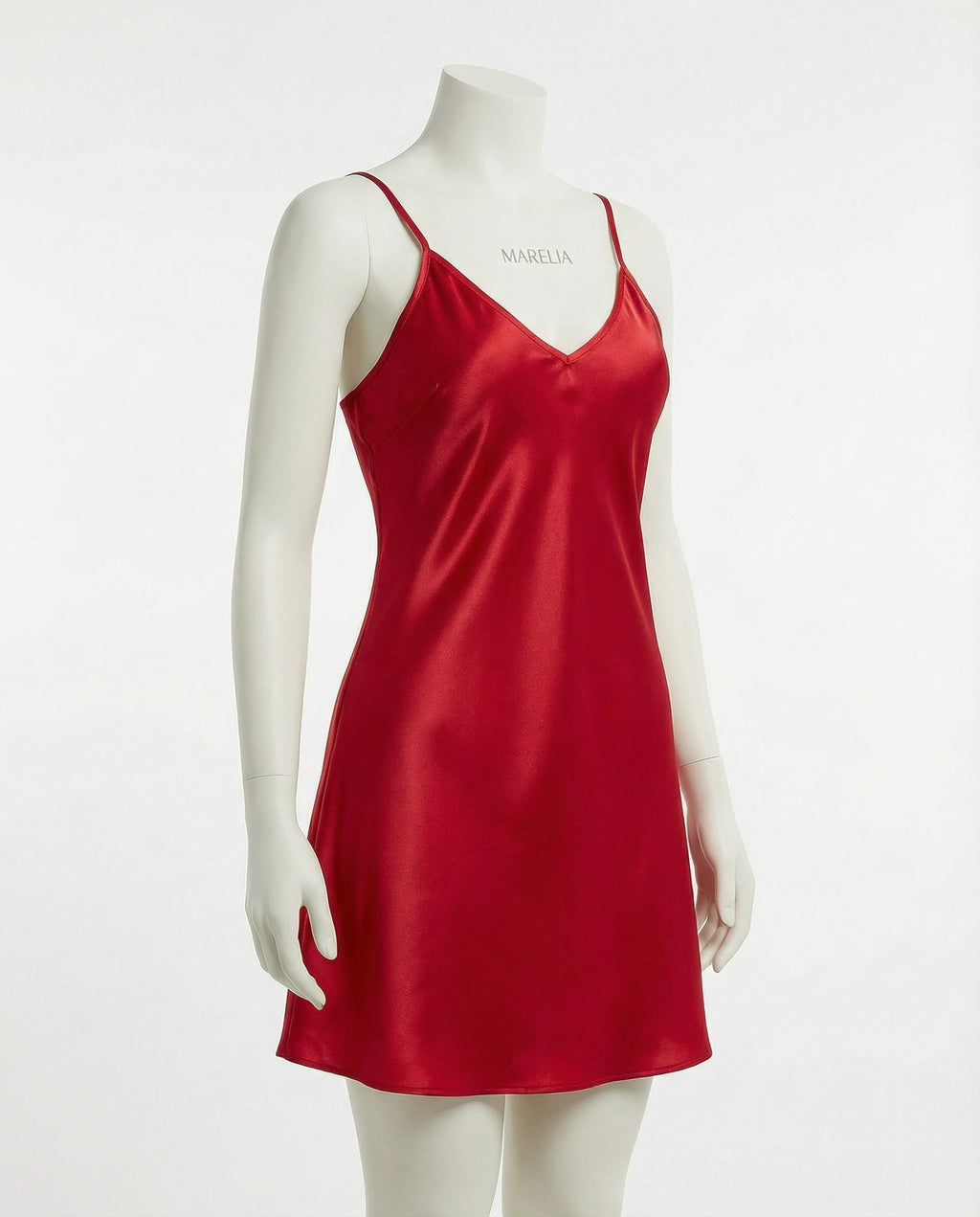 Red V-Neck Slip Chemise With Adjustable Straps - Marelia