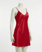 Red V-Neck Slip Chemise With Adjustable Straps - Marelia