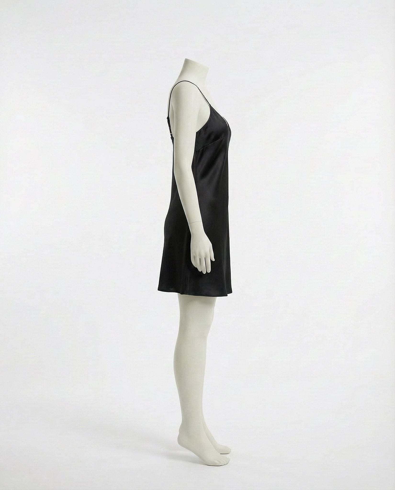 Black V-Neck Slip Chemise With Adjustable Straps - Marelia