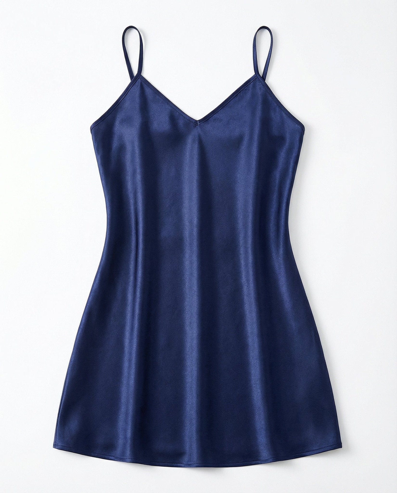 Navy V-Neck Slip Chemise With Adjustable Straps - Marelia