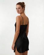 Black V-Neck Slip Chemise With Adjustable Straps - MARELIA