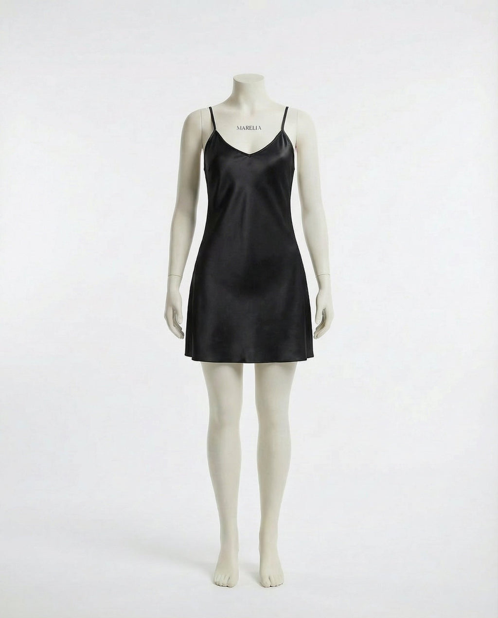 Black V-Neck Slip Chemise With Adjustable Straps - Marelia