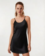 Black V-Neck Slip Chemise With Adjustable Straps - MARELIA