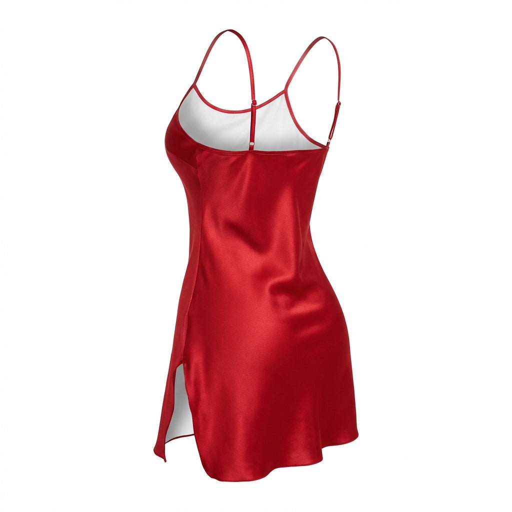 Red V-Neck Slip Chemise With Adjustable Straps - Marelia