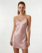 Pink V-Neck Slip Chemise With Adjustable Straps - Marelia