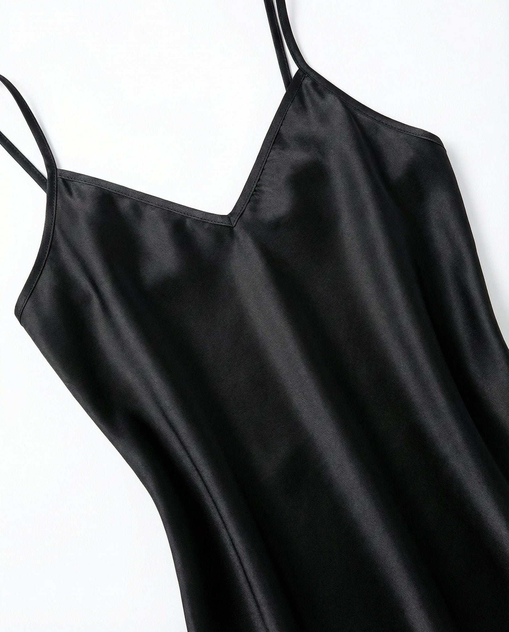 Black V-Neck Slip Chemise With Adjustable Straps - Marelia