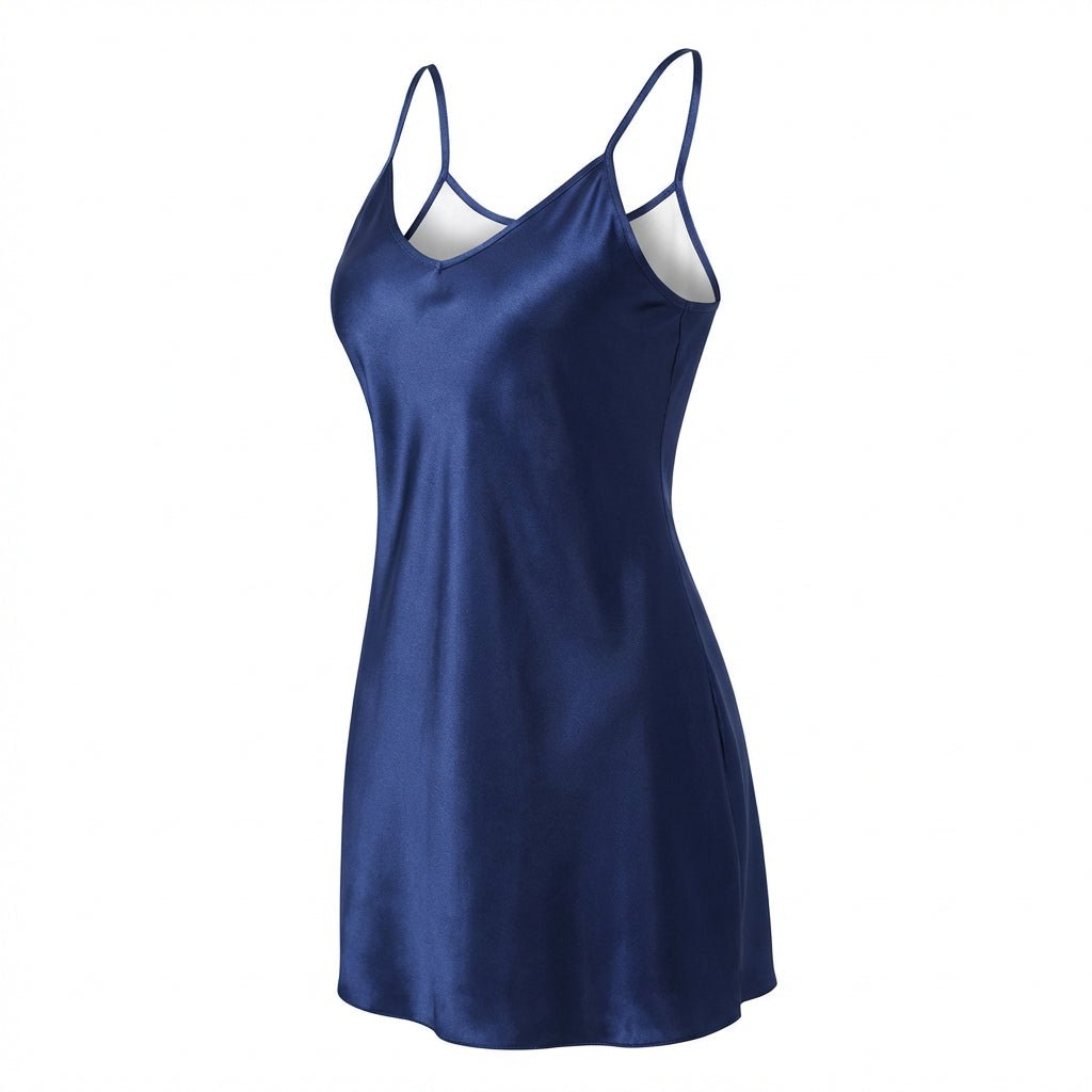 Navy V-Neck Slip Chemise With Adjustable Straps - Marelia