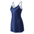 Navy V-Neck Slip Chemise With Adjustable Straps - Marelia