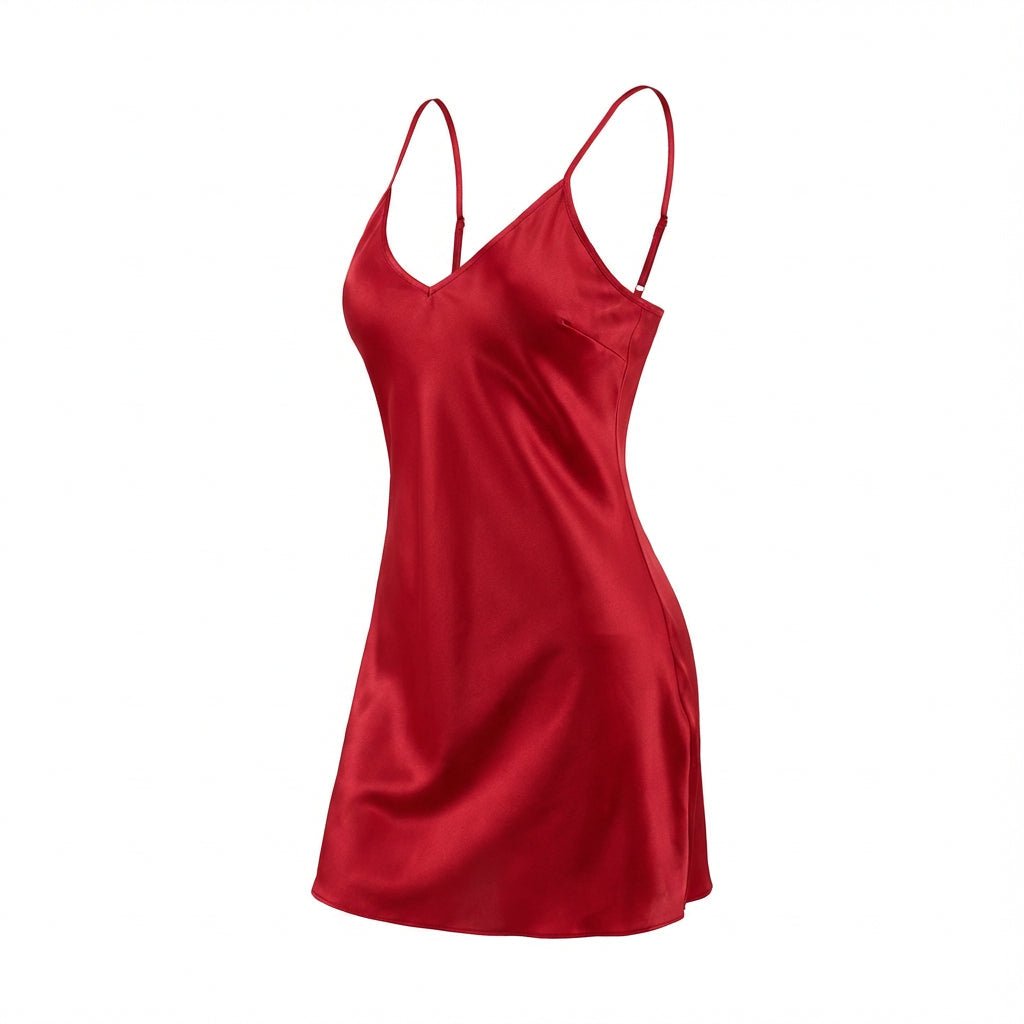 Red V-Neck Slip Chemise With Adjustable Straps - Marelia