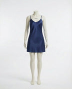 Navy V-Neck Slip Chemise With Adjustable Straps - Marelia